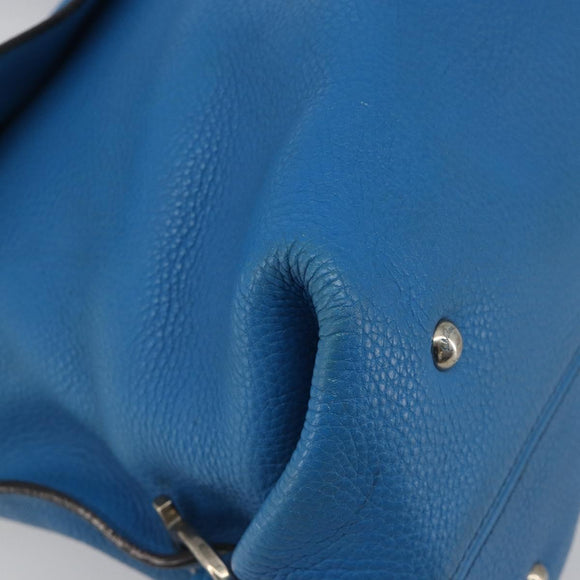 Salvatore Ferragamo Gancini Hand Bag Leather 2way Blue Silver Auth 195004