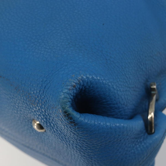 Salvatore Ferragamo Gancini Hand Bag Leather 2way Blue Silver Auth 195004