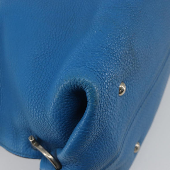 Salvatore Ferragamo Gancini Hand Bag Leather 2way Blue Silver Auth 195004