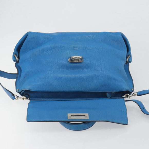 Salvatore Ferragamo Gancini Hand Bag Leather 2way Blue Silver Auth 195004