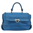 Salvatore Ferragamo Gancini Hand Bag Leather 2way Blue Silver Auth 195004-2
