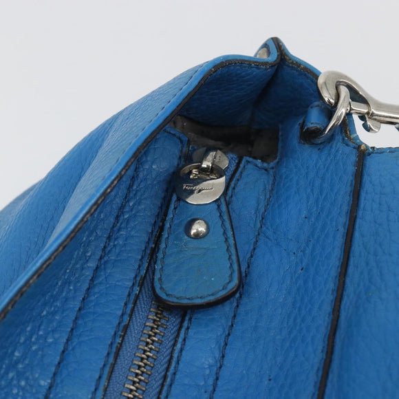 Salvatore Ferragamo Gancini Hand Bag Leather 2way Blue Silver Auth 195004