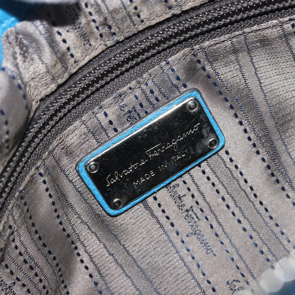 Salvatore Ferragamo Gancini Hand Bag Leather 2way Blue Silver Auth 195004