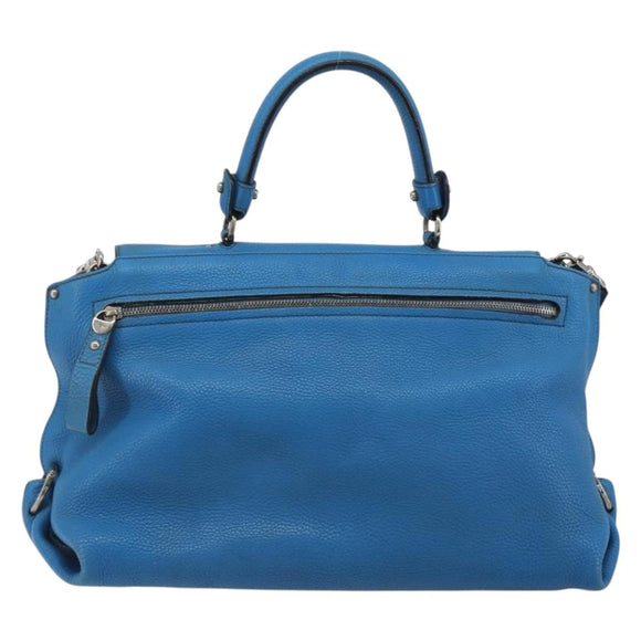 Salvatore Ferragamo Gancini Hand Bag Leather 2way Blue Silver Auth 195004