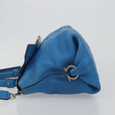 Salvatore Ferragamo Gancini Hand Bag Leather 2way Blue Silver Auth 195004-5