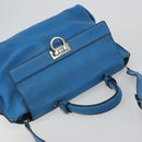 Salvatore Ferragamo Gancini Hand Bag Leather 2way Blue Silver Auth 195004-6