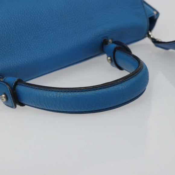 Salvatore Ferragamo Gancini Hand Bag Leather 2way Blue Silver Auth 195004
