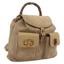 GUCCI Bamboo Backpack Suede Beige Gold 003 2058 0016 Auth 195005-1