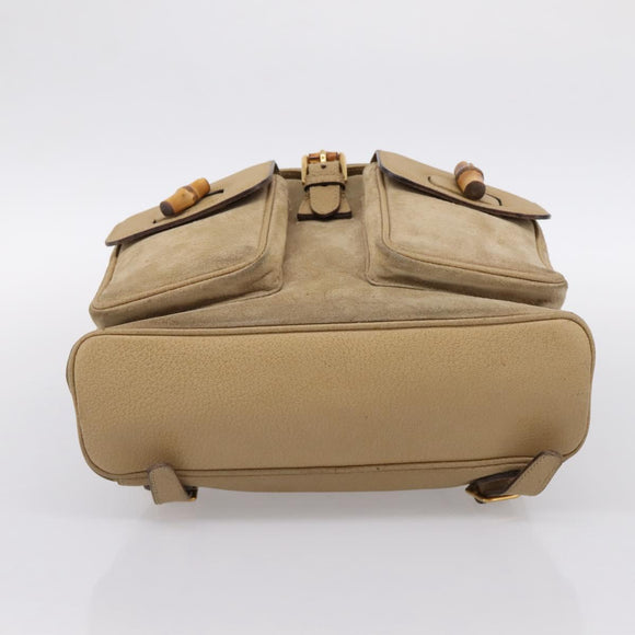 GUCCI Bamboo Backpack Suede Beige Gold 003 2058 0016 Auth 195005