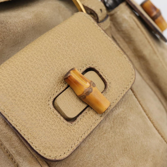 GUCCI Bamboo Backpack Suede Beige Gold 003 2058 0016 Auth 195005