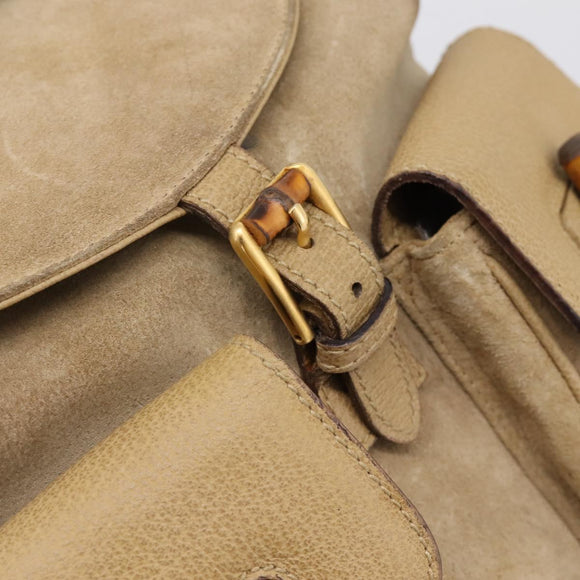 GUCCI Bamboo Backpack Suede Beige Gold 003 2058 0016 Auth 195005