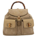 GUCCI Bamboo Backpack Suede Beige Gold 003 2058 0016 Auth 195005-13