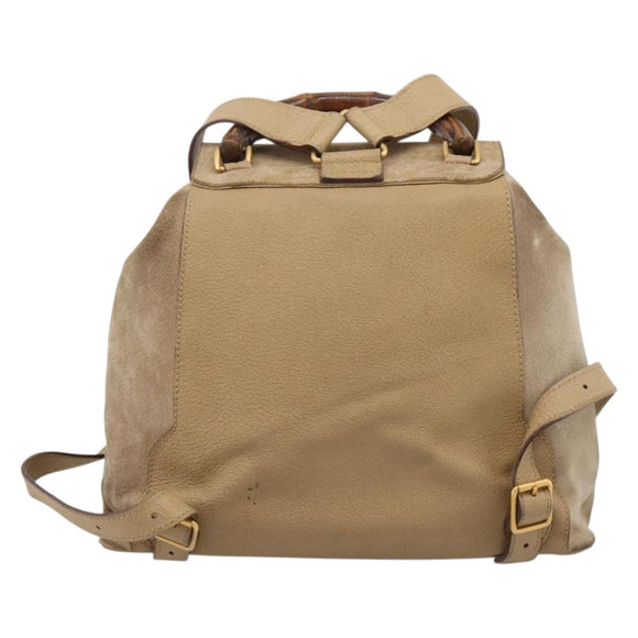 GUCCI Bamboo Backpack Suede Beige Gold 003 2058 0016 Auth 195005