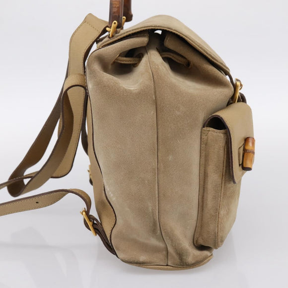 GUCCI Bamboo Backpack Suede Beige Gold 003 2058 0016 Auth 195005