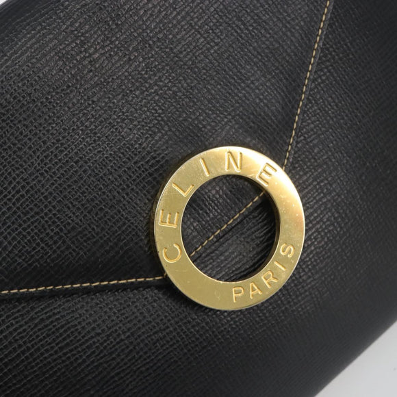 CELINE Circle Clutch Bag Leather Black Gold Auth 195006