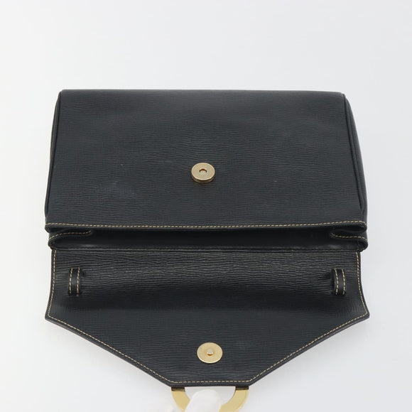 CELINE Circle Clutch Bag Leather Black Gold Auth 195006