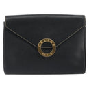 CELINE Circle Clutch Bag Leather Black Gold Auth 195006-13