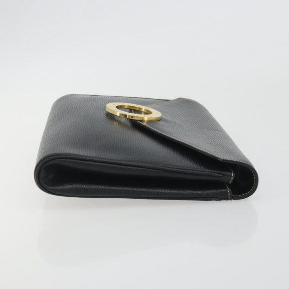 CELINE Circle Clutch Bag Leather Black Gold Auth 195006