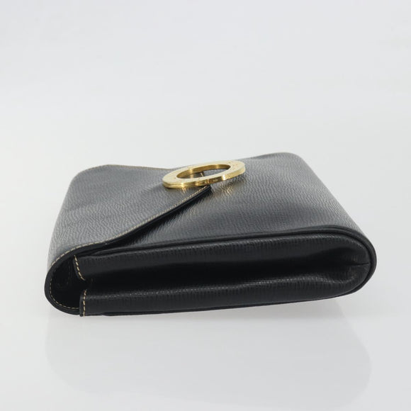 CELINE Circle Clutch Bag Leather Black Gold Auth 195006