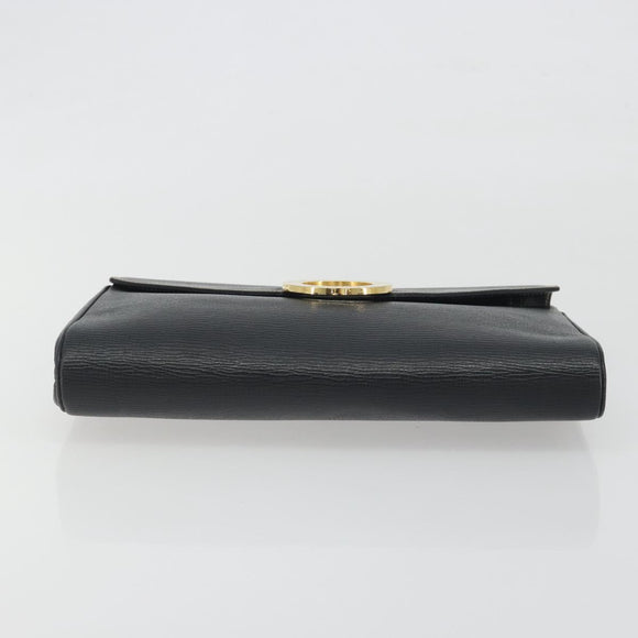 CELINE Circle Clutch Bag Leather Black Gold Auth 195006