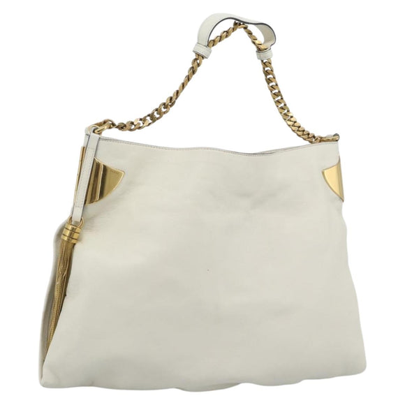 GUCCI Chain Shoulder Bag Leather White Gold 290682 Auth 195007A
