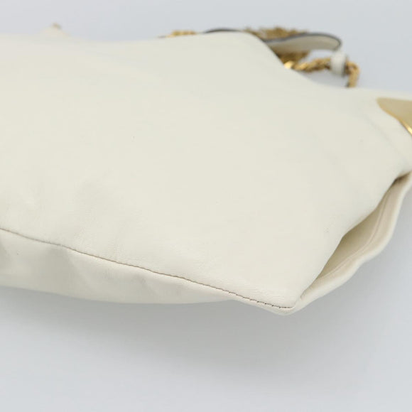 GUCCI Chain Shoulder Bag Leather White Gold 290682 Auth 195007A