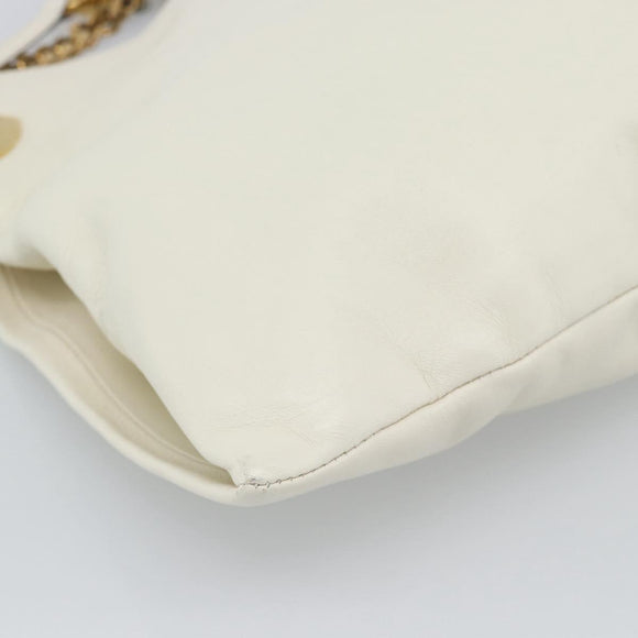 GUCCI Chain Shoulder Bag Leather White Gold 290682 Auth 195007A