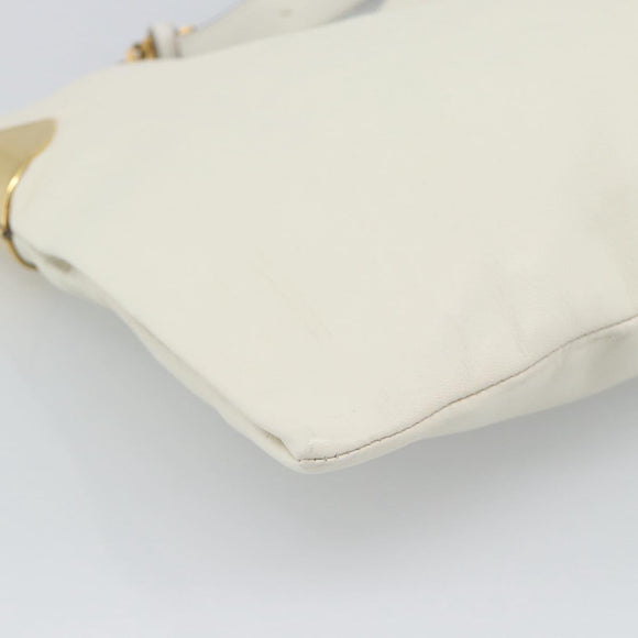 GUCCI Chain Shoulder Bag Leather White Gold 290682 Auth 195007A