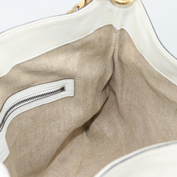 GUCCI Chain Shoulder Bag Leather White Gold 290682 Auth 195007A