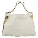 GUCCI Chain Shoulder Bag Leather White Gold 290682 Auth 195007A-13