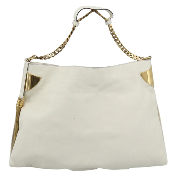GUCCI Chain Shoulder Bag Leather White Gold 290682 Auth 195007A