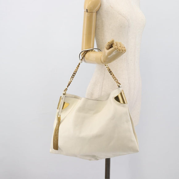 GUCCI Chain Shoulder Bag Leather White Gold 290682 Auth 195007A