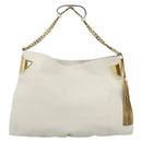 GUCCI Chain Shoulder Bag Leather White Gold 290682 Auth 195007A-2