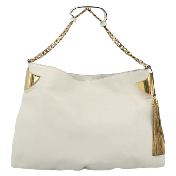 GUCCI Chain Shoulder Bag Leather White Gold 290682 Auth 195007A