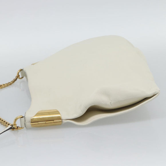 GUCCI Chain Shoulder Bag Leather White Gold 290682 Auth 195007A