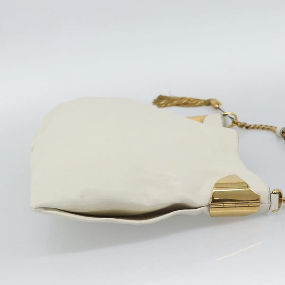 GUCCI Chain Shoulder Bag Leather White Gold 290682 Auth 195007A