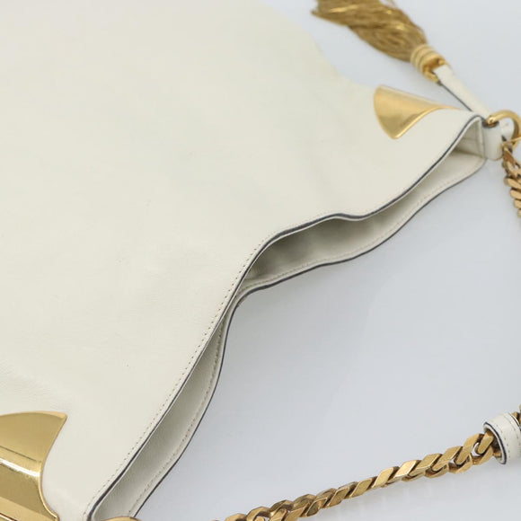 GUCCI Chain Shoulder Bag Leather White Gold 290682 Auth 195007A