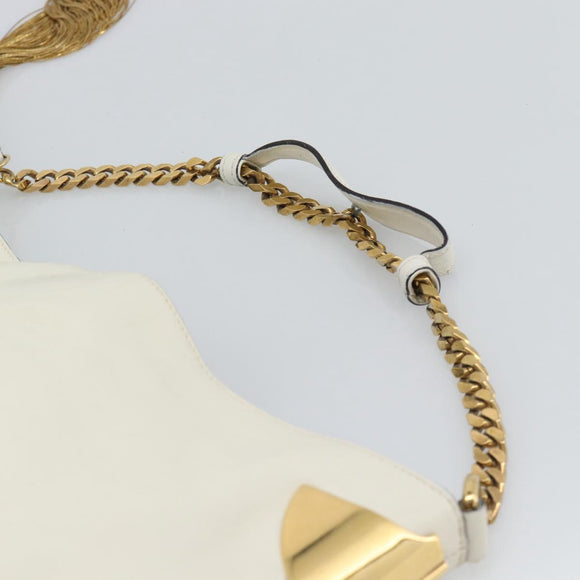 GUCCI Chain Shoulder Bag Leather White Gold 290682 Auth 195007A
