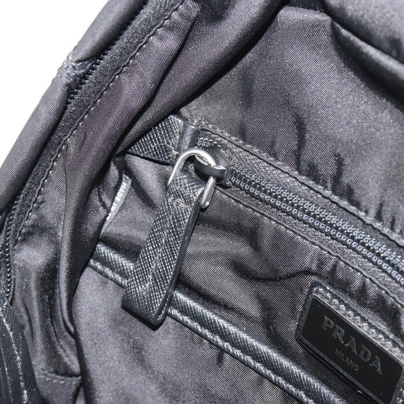 PRADA Body Bag Nylon Black Silver Auth 195008A