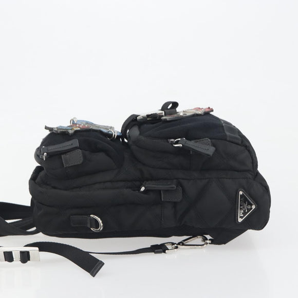 PRADA Body Bag Nylon Black Silver Auth 195008A