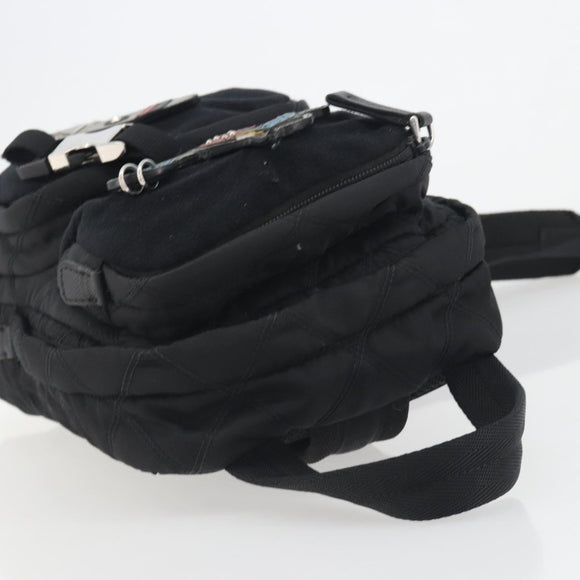 PRADA Body Bag Nylon Black Silver Auth 195008A