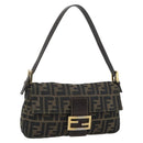 FENDI Zucca Canvas Mamma Baguette Shoulder Bag Brown Black Auth 195009M-1
