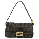 FENDI Zucca Canvas Mamma Baguette Shoulder Bag Brown Black Auth 195009M-2
