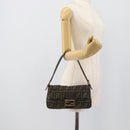FENDI Zucca Canvas Mamma Baguette Shoulder Bag Brown Black Auth 195009M-22