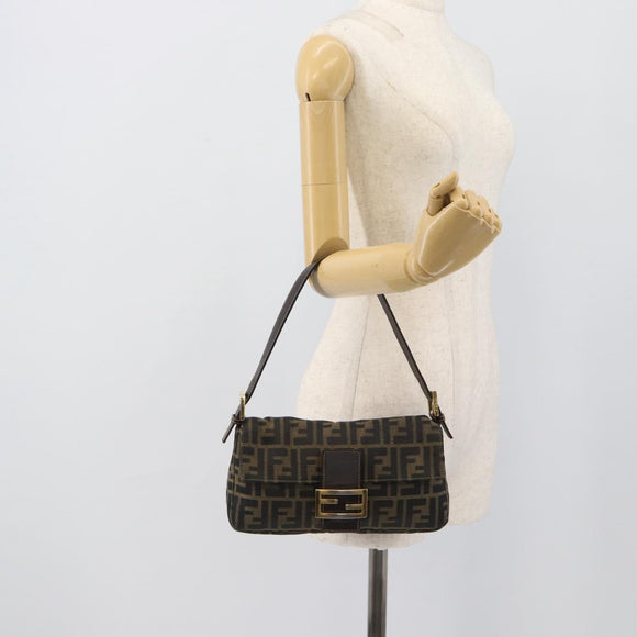 FENDI Zucca Canvas Mamma Baguette Shoulder Bag Brown Black Auth 195009M