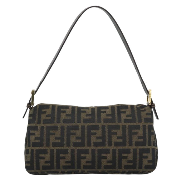 FENDI Zucca Canvas Mamma Baguette Shoulder Bag Brown Black Auth 195009M