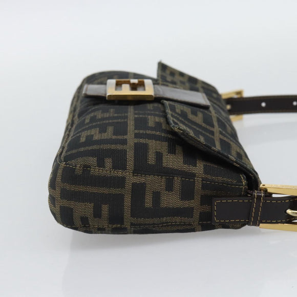FENDI Zucca Canvas Mamma Baguette Shoulder Bag Brown Black Auth 195009M
