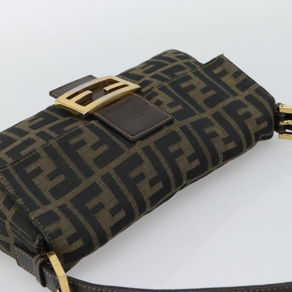 FENDI Zucca Canvas Mamma Baguette Shoulder Bag Brown Black Auth 195009M