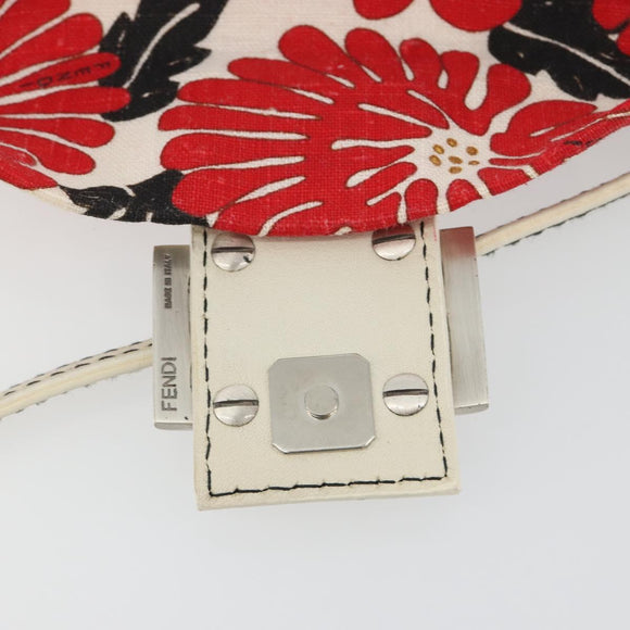 FENDI Mamma Baguette Hand Bag Canvas Red Silver Auth 195011SM