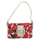 FENDI Mamma Baguette Hand Bag Canvas Red Silver Auth 195011SM-13